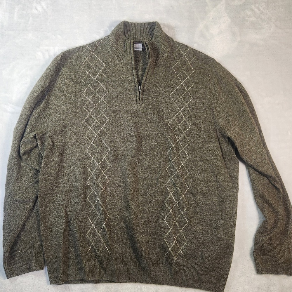 Dockers Sweater‎ Men's XL 1/4 Zip Green Argyle Diamond Classic Preppy Golf